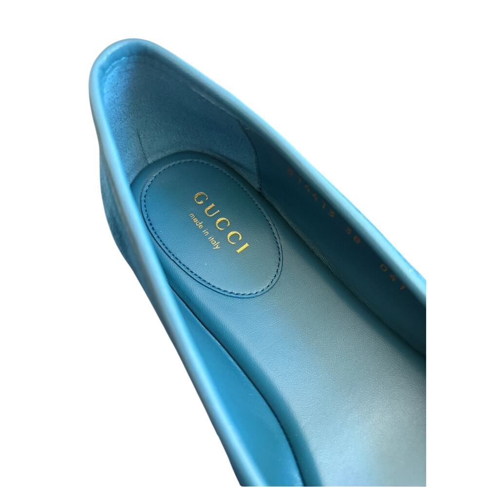 Gucci Teal blue Suede Horsebit Mary Jane Flats 38.5 - Picture 6 of 10